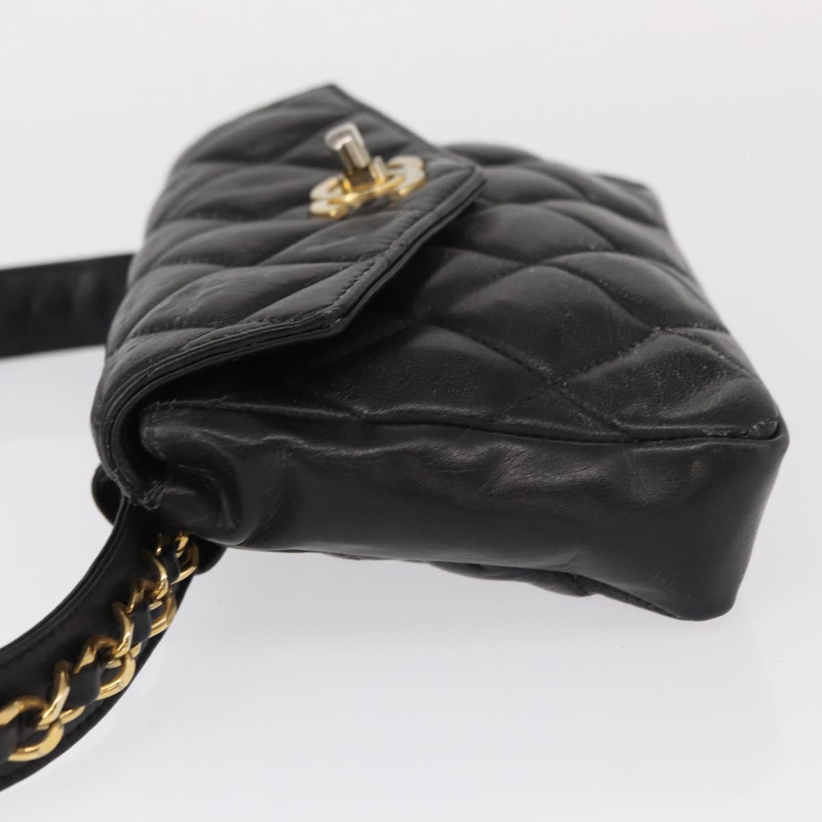 CHANEL COCO Mark Matelasse Waist bag Leather Black Gold CC Auth 153101