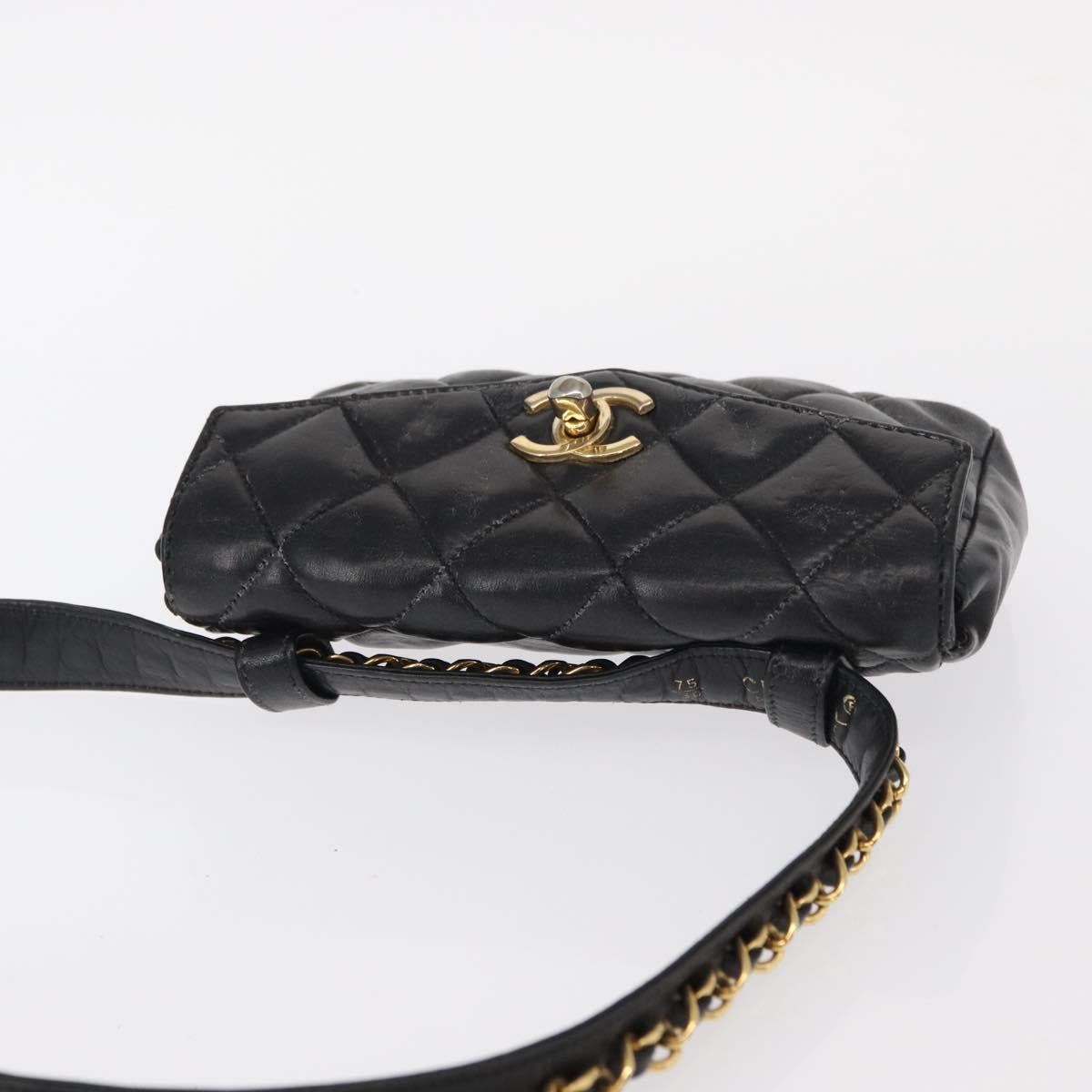 CHANEL COCO Mark Matelasse Waist bag Leather Black Gold CC Auth 153101