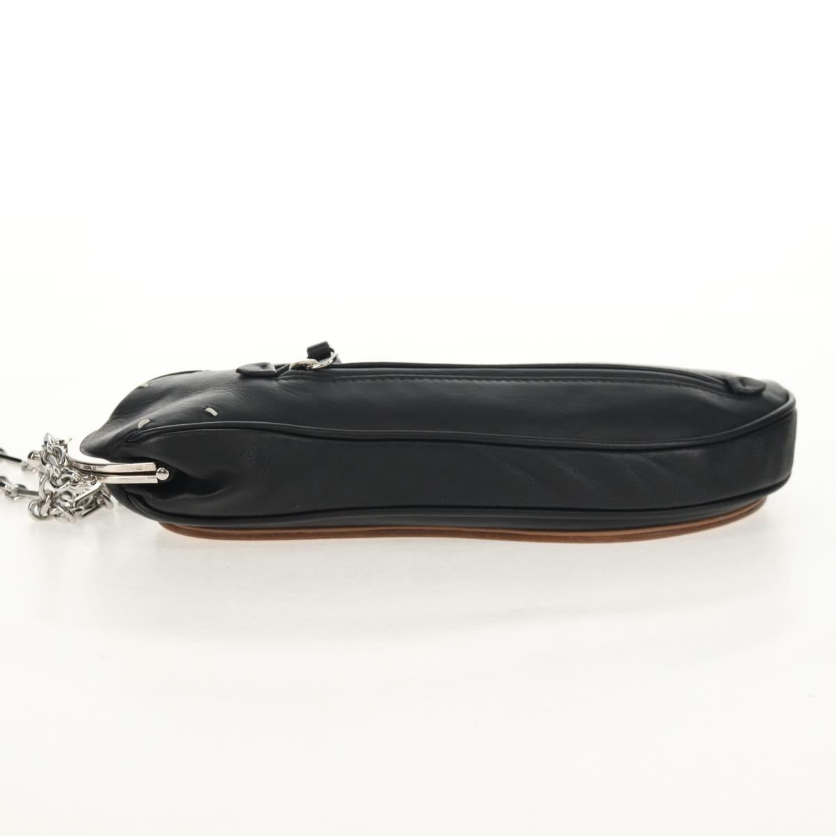 Maison Margiela Chain Tabi Style Shoulder Bag Leather Black Silver Auth 153102M