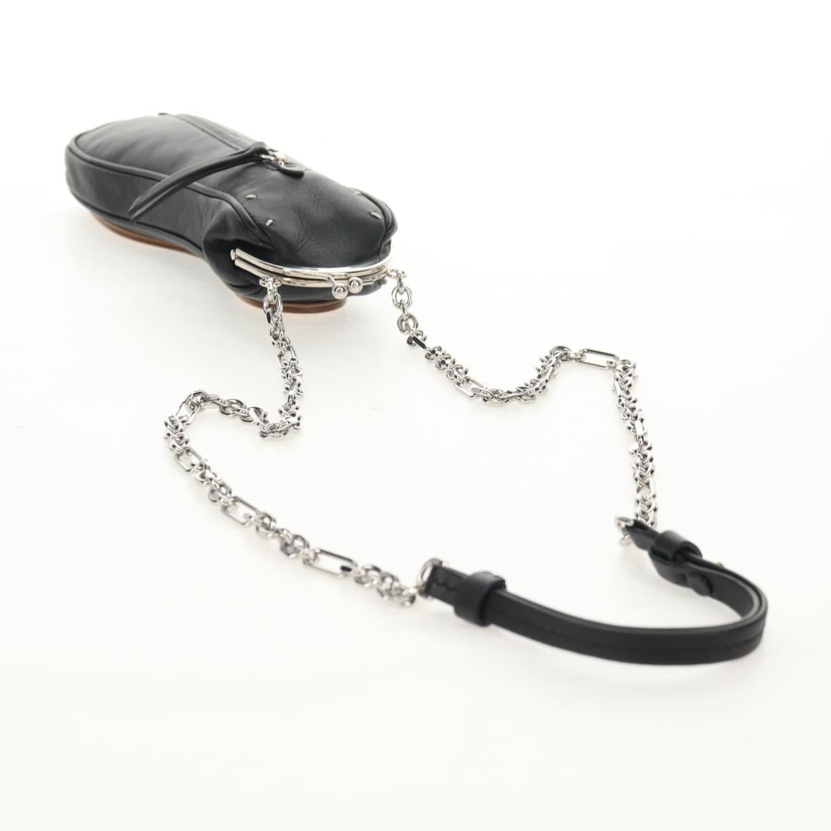 Maison Margiela Chain Tabi Style Shoulder Bag Leather Black Silver Auth 153102M