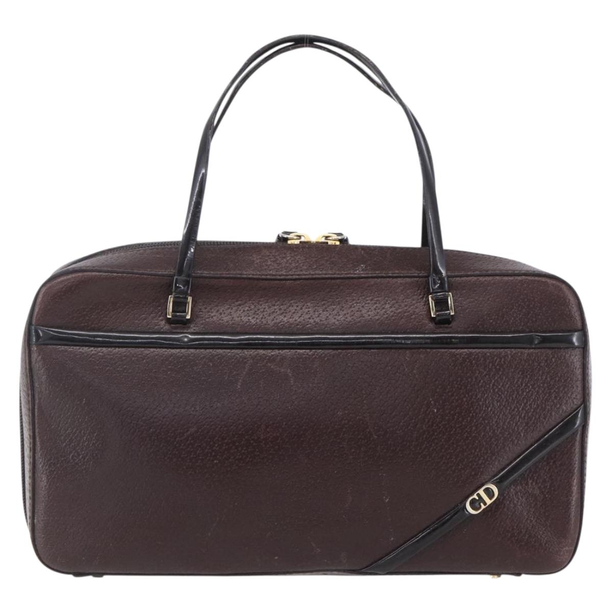 Christian Dior Hand Bag Leather Brown Gold Auth 153104