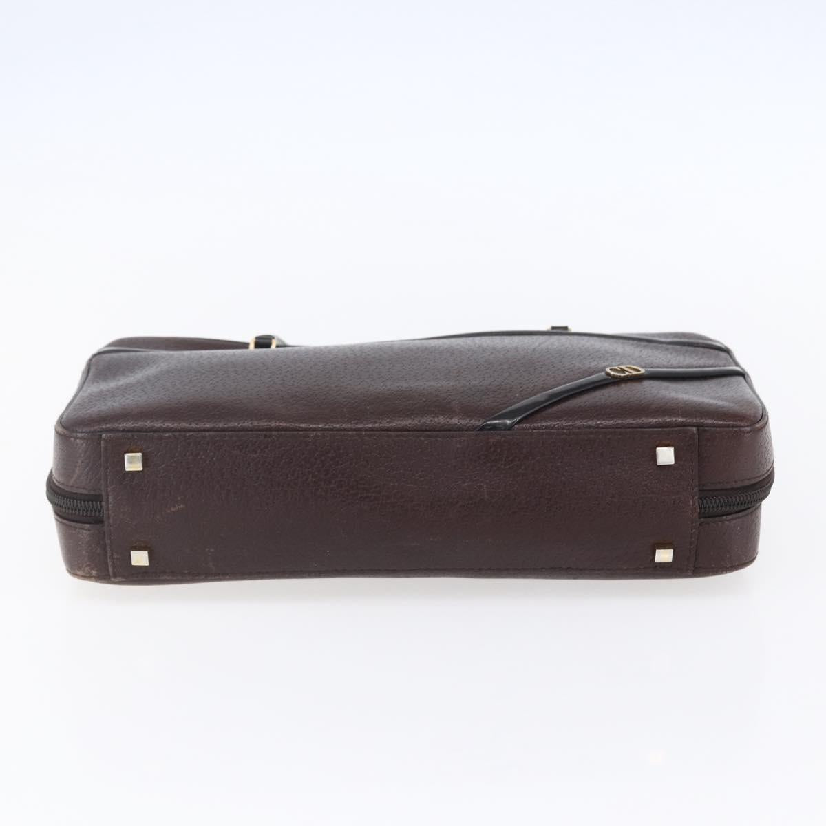 Christian Dior Hand Bag Leather Brown Gold Auth 153104