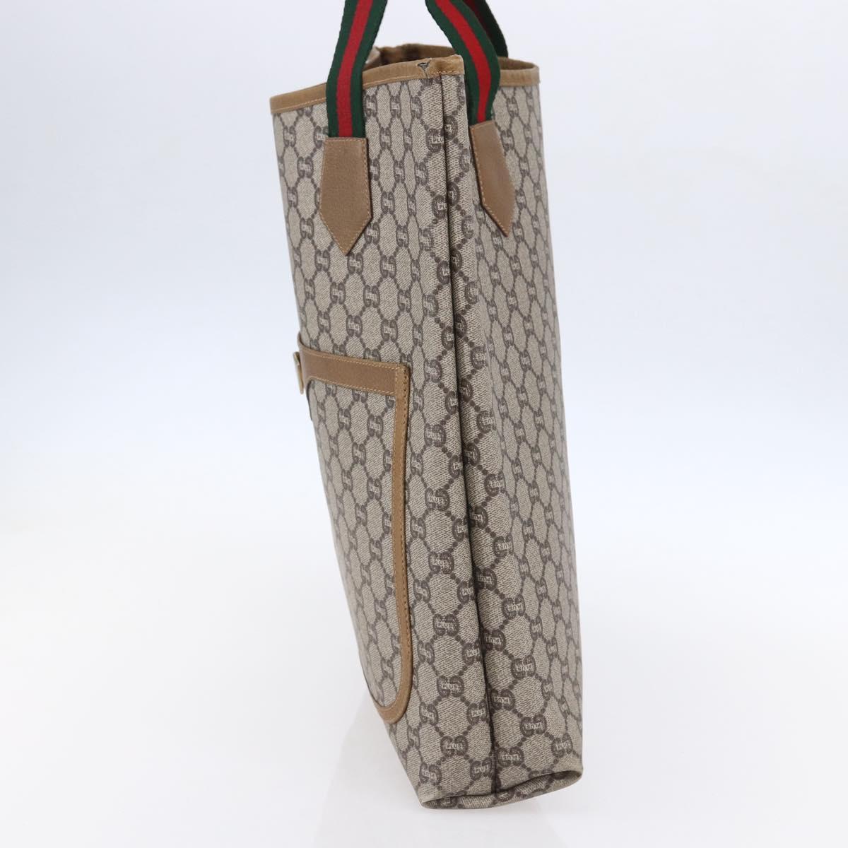 GUCCI GG Plus Supreme Web Sherry Line Tote Bag PVC Beige Red Auth 153107