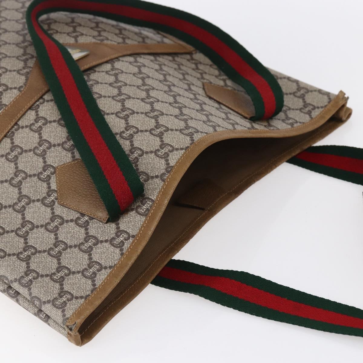 GUCCI GG Plus Supreme Web Sherry Line Tote Bag PVC Beige Red Auth 153107