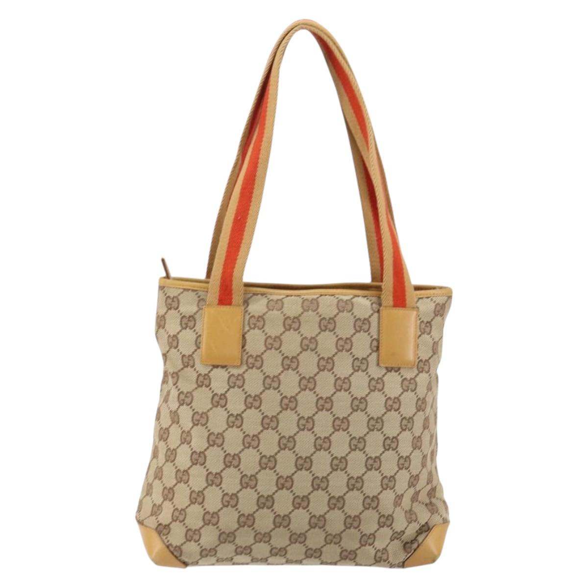 GUCCI GG Canvas Sherry Line Tote Bag Beige Silver 019 0402 3754 Auth 153109