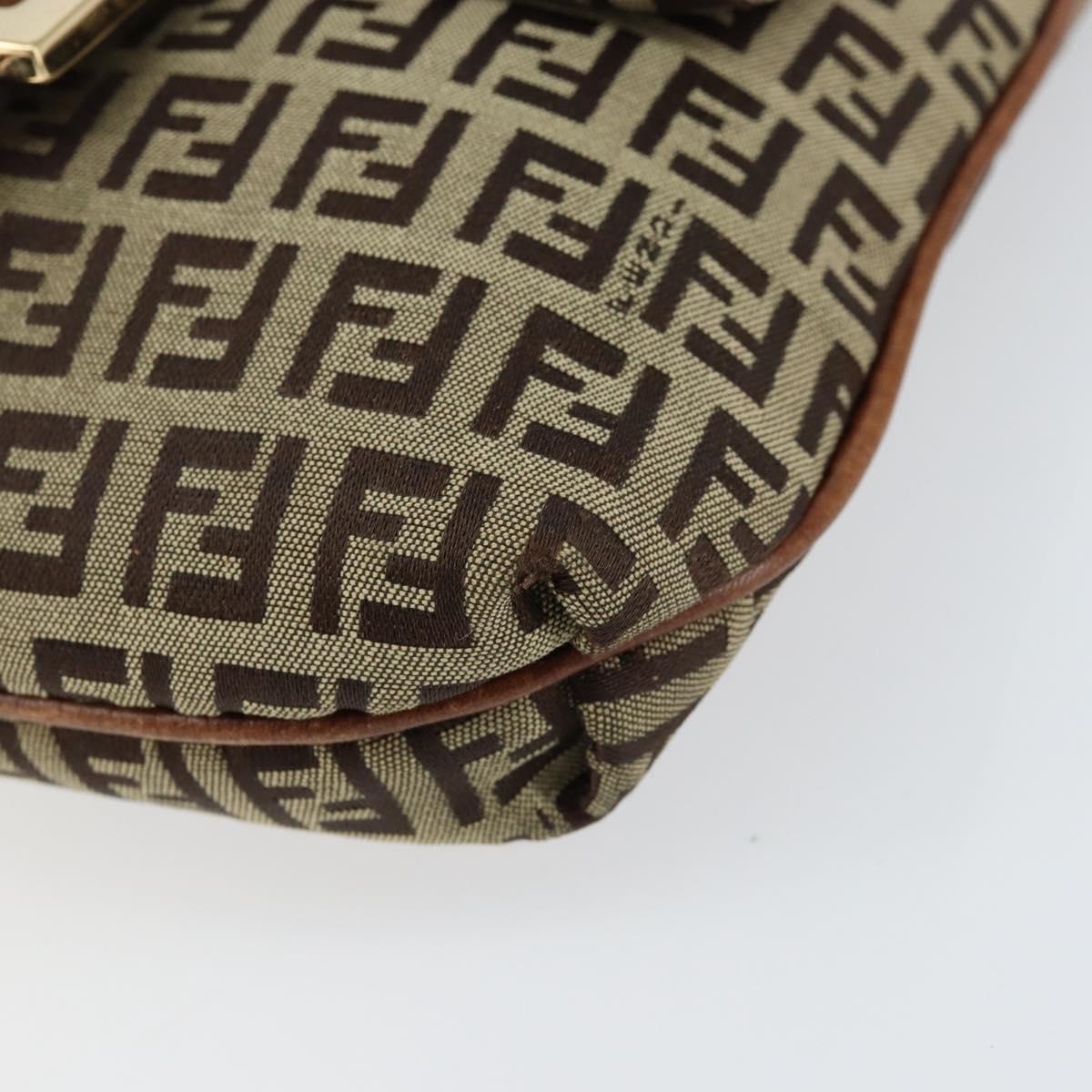 FENDI Zucchino Canvas Shoulder Bag Beige Gold Auth 153110