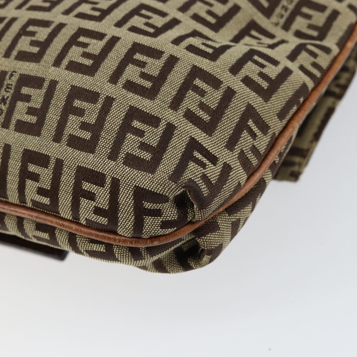 FENDI Zucchino Canvas Shoulder Bag Beige Gold Auth 153110