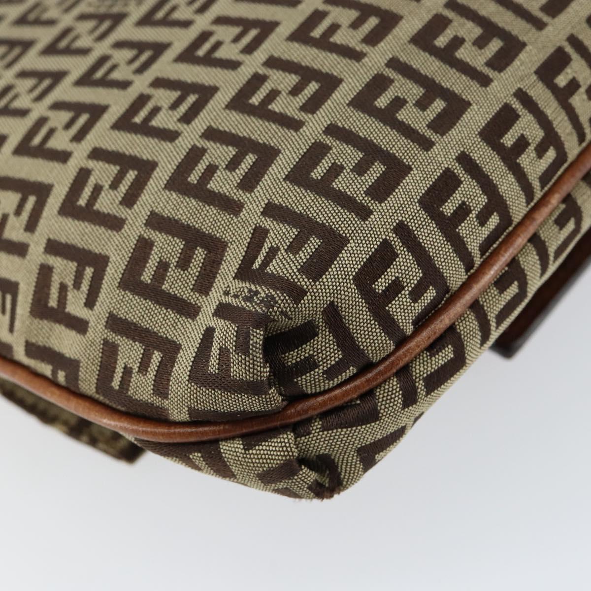 FENDI Zucchino Canvas Shoulder Bag Beige Gold Auth 153110
