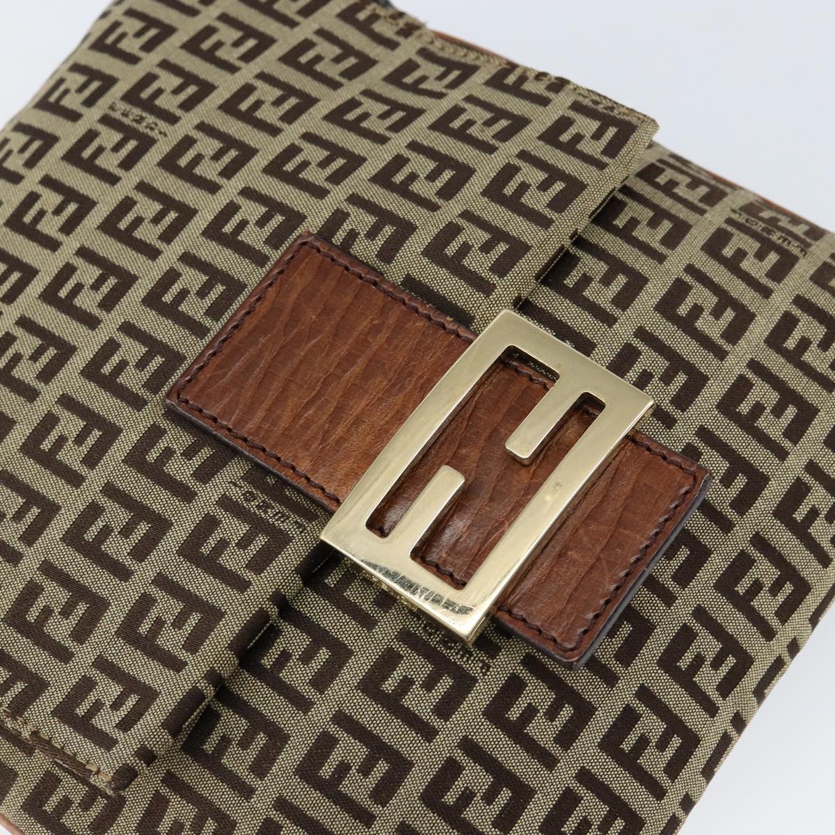 FENDI Zucchino Canvas Shoulder Bag Beige Gold Auth 153110