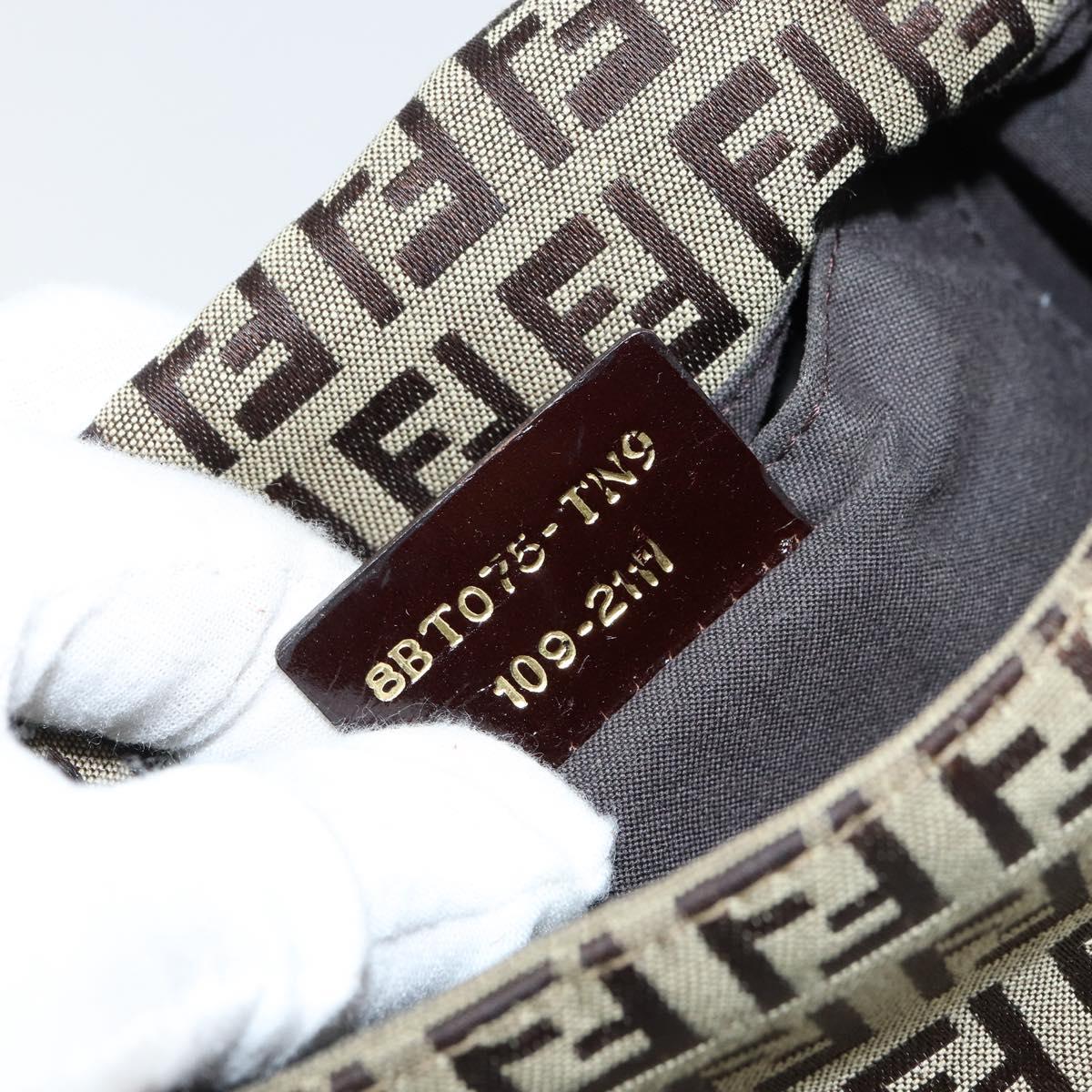 FENDI Zucchino Canvas Shoulder Bag Beige Gold Auth 153110