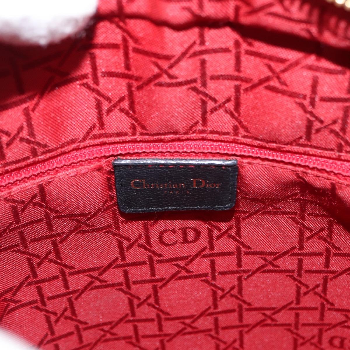 Christian Dior Canage Lady Dior Hand Bag Lamb Skin Black Gold Auth 153111