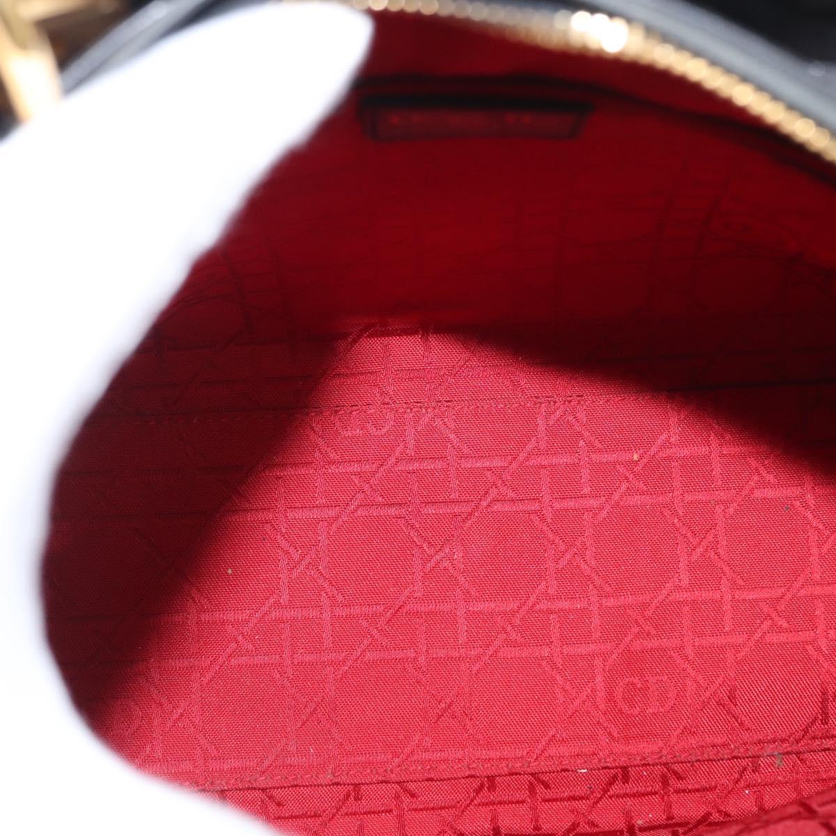 Christian Dior Canage Lady Dior Hand Bag Lamb Skin Black Gold Auth 153111