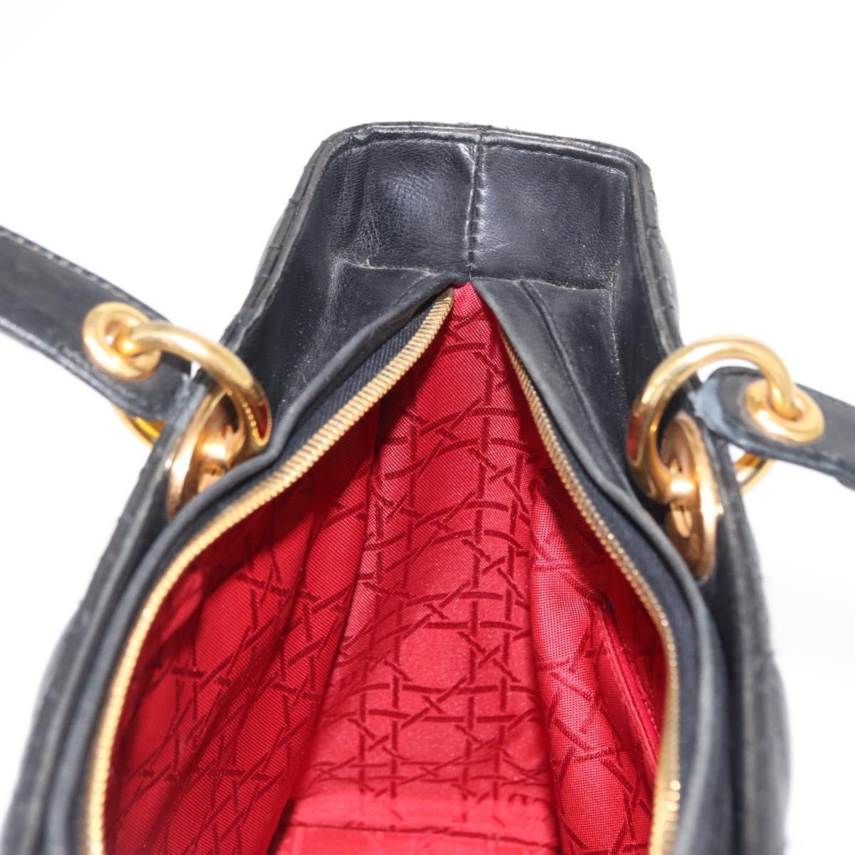 Christian Dior Canage Lady Dior Hand Bag Lamb Skin Black Gold Auth 153111