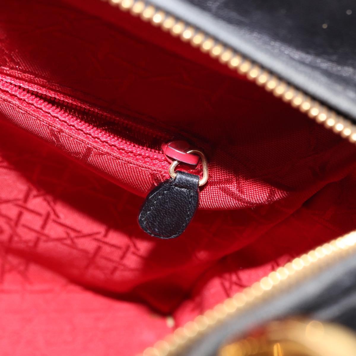 Christian Dior Canage Lady Dior Hand Bag Lamb Skin Black Gold Auth 153111