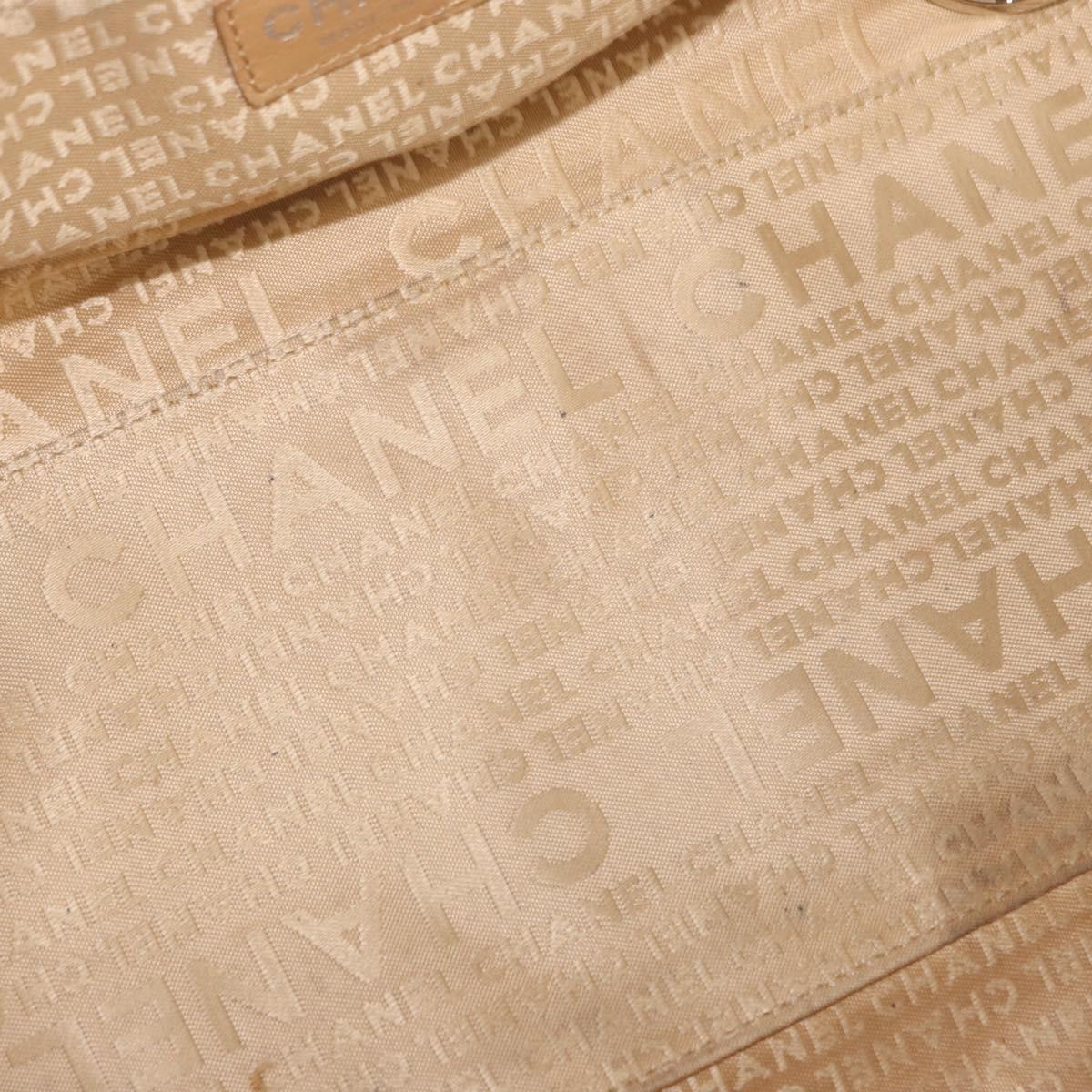 CHANEL Choco Bar Shoulder Bag Caviar Skin Beige Silver CC Auth 153112