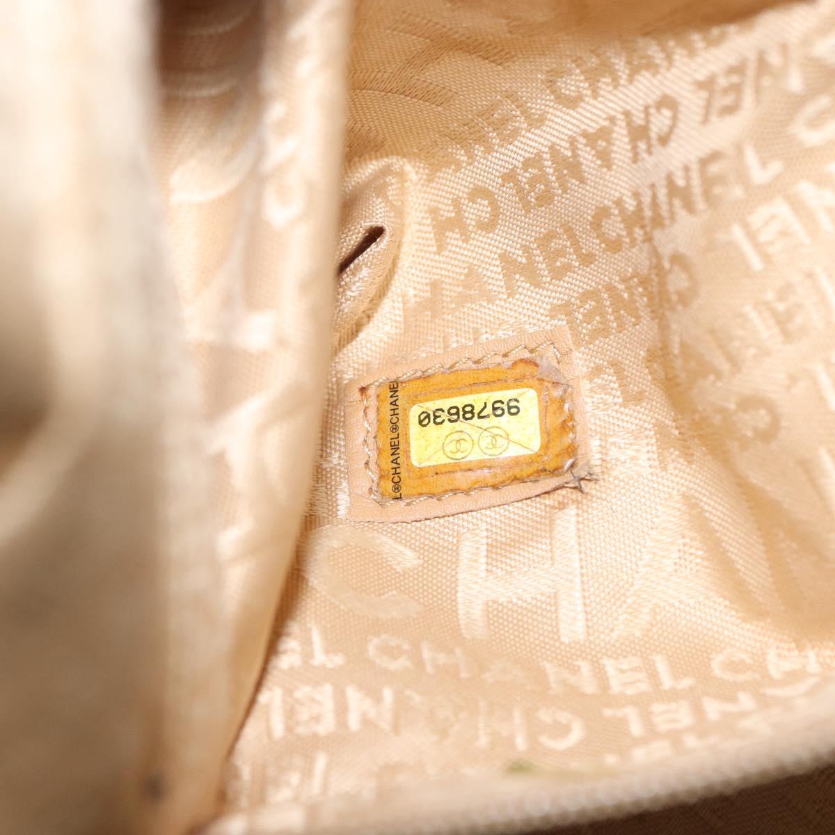 CHANEL Choco Bar Shoulder Bag Caviar Skin Beige Silver CC Auth 153112