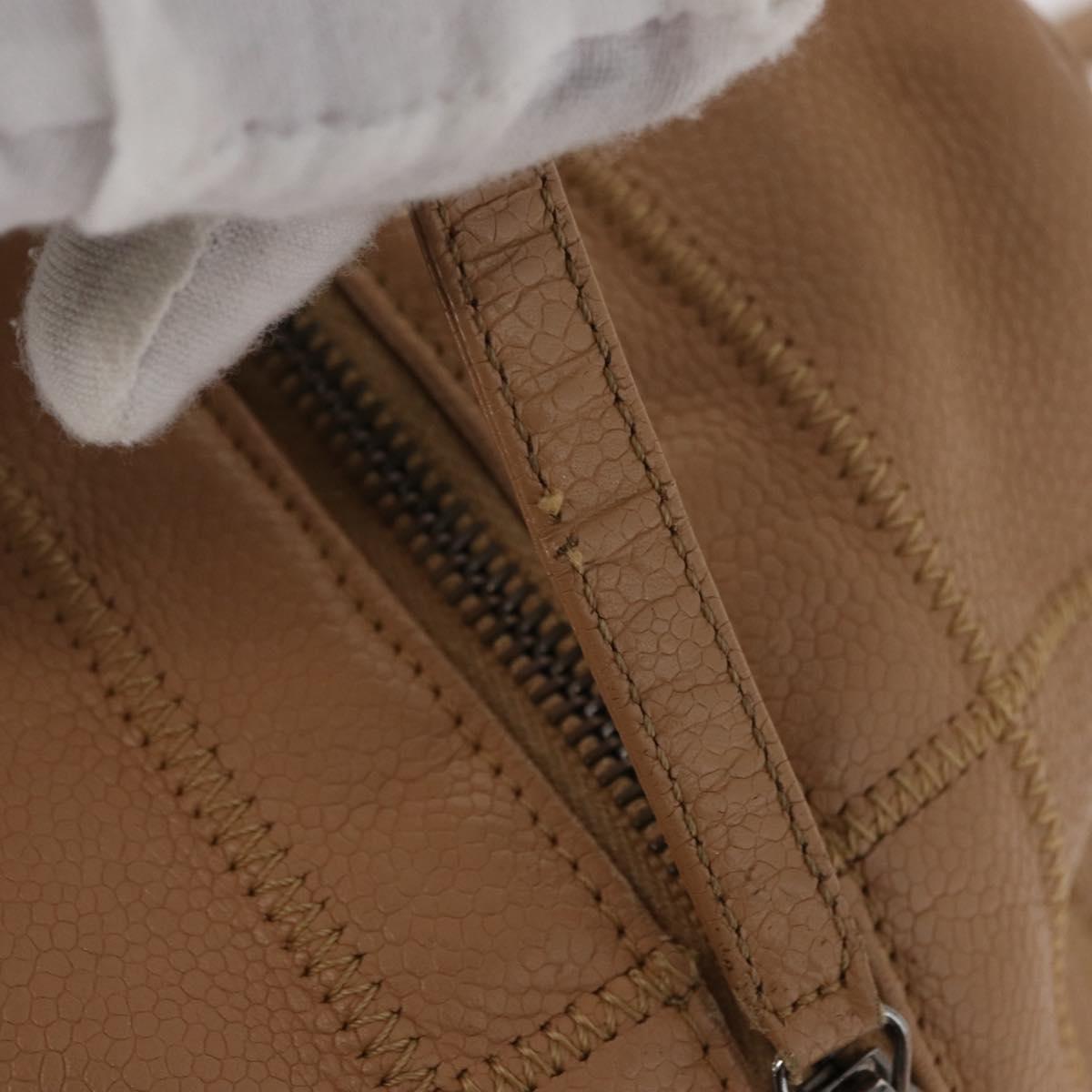 CHANEL Choco Bar Shoulder Bag Caviar Skin Beige Silver CC Auth 153112