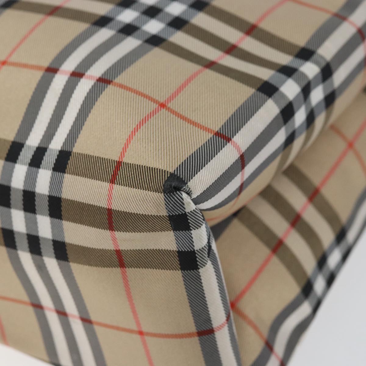 BURBERRY Nova Check Tote Bag Nylon Beige Silver Auth 153114