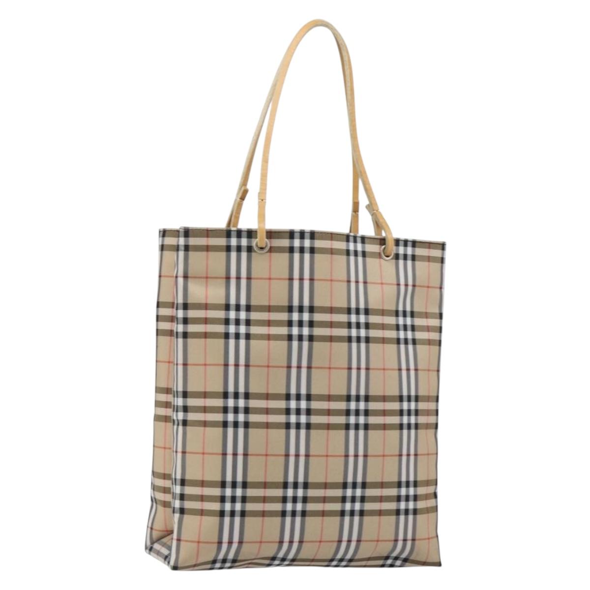 BURBERRY Nova Check Tote Bag Nylon Beige Silver Auth 153114