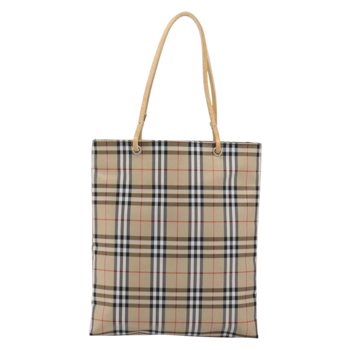 BURBERRY Nova Check Tote Bag Nylon Beige Silver Auth 153114