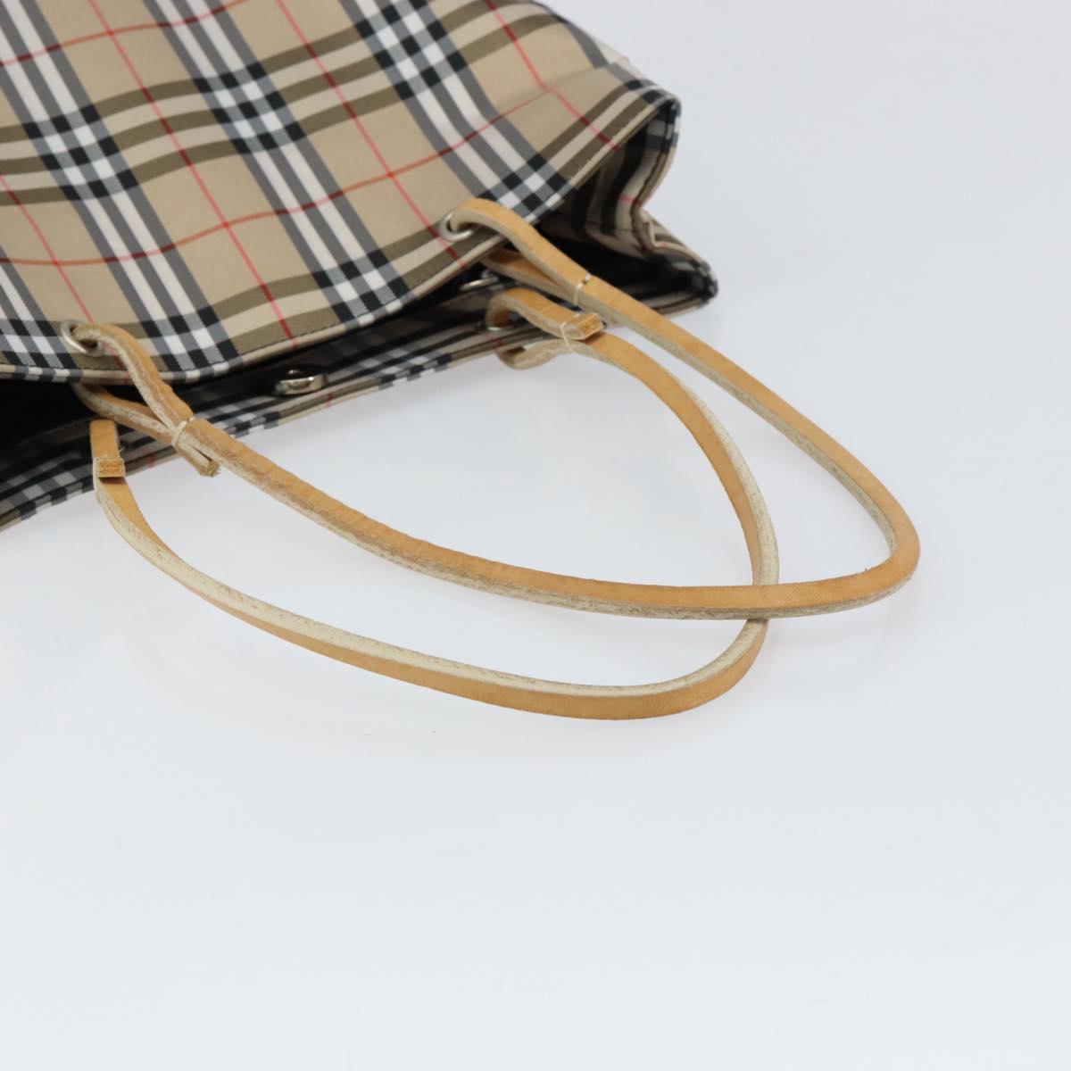 BURBERRY Nova Check Tote Bag Nylon Beige Silver Auth 153114