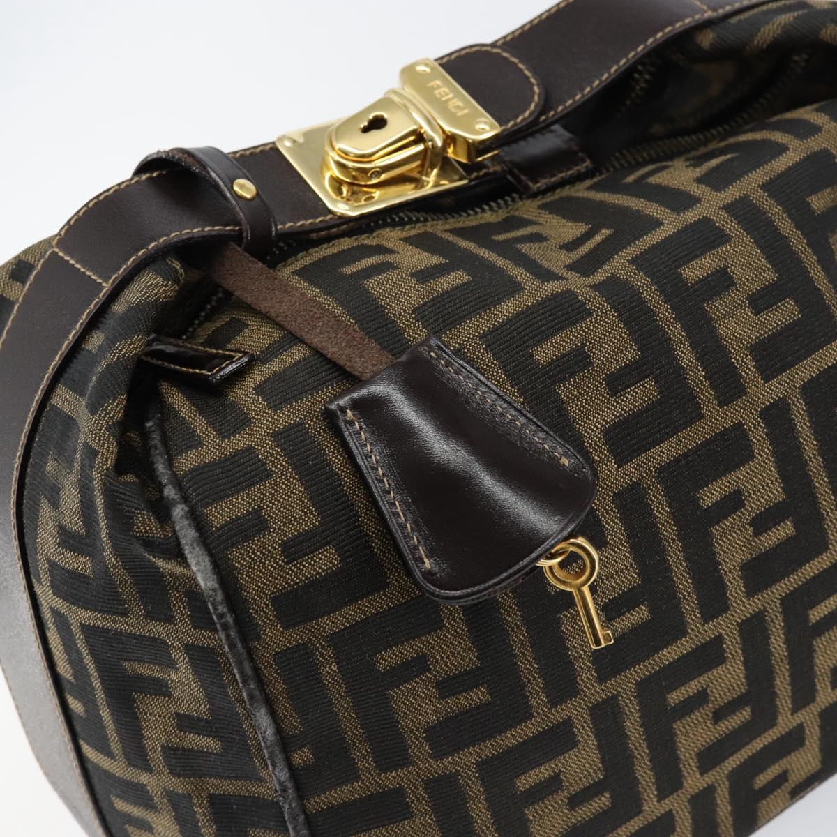 FENDI Zucca Canvas Vanity Hand Bag Black Brown Auth 153117