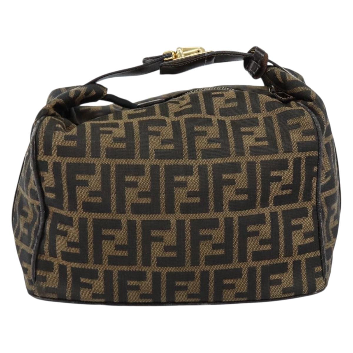 FENDI Zucca Canvas Vanity Hand Bag Black Brown Auth 153117