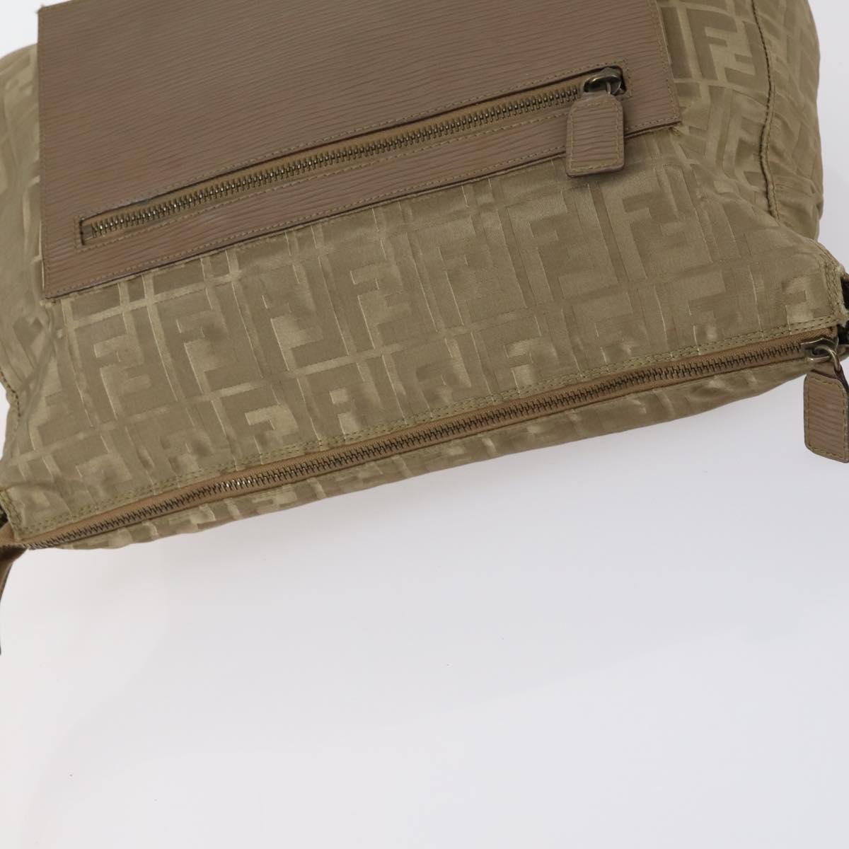 FENDI Zucca Canvas Shoulder Bag Nylon Beige Auth 153118