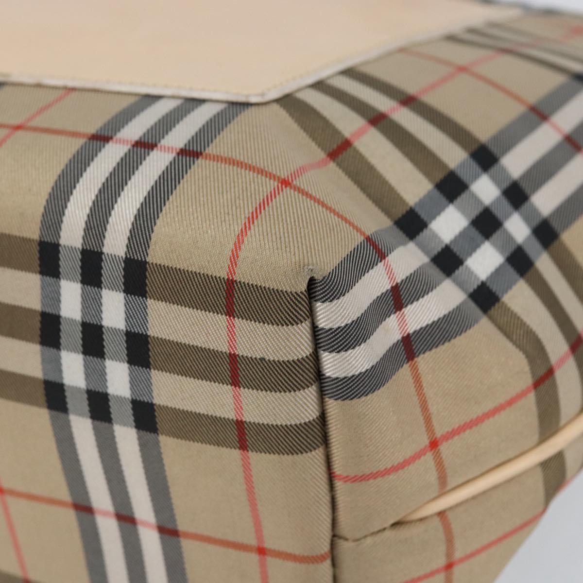 BURBERRY Nova Check Hand Bag Nylon Beige Silver Auth 153119