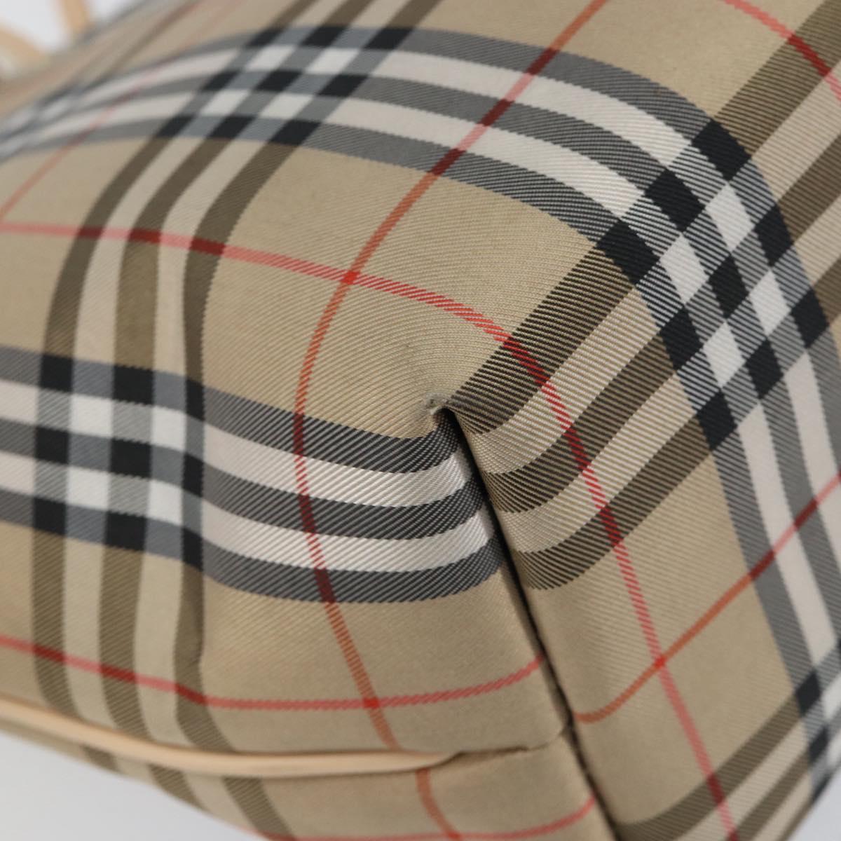 BURBERRY Nova Check Hand Bag Nylon Beige Silver Auth 153119