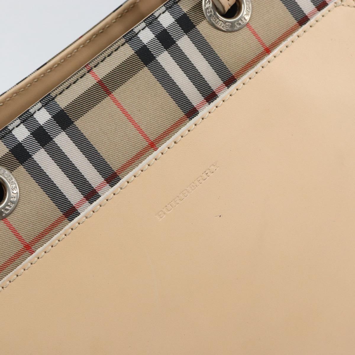 BURBERRY Nova Check Hand Bag Nylon Beige Silver Auth 153119