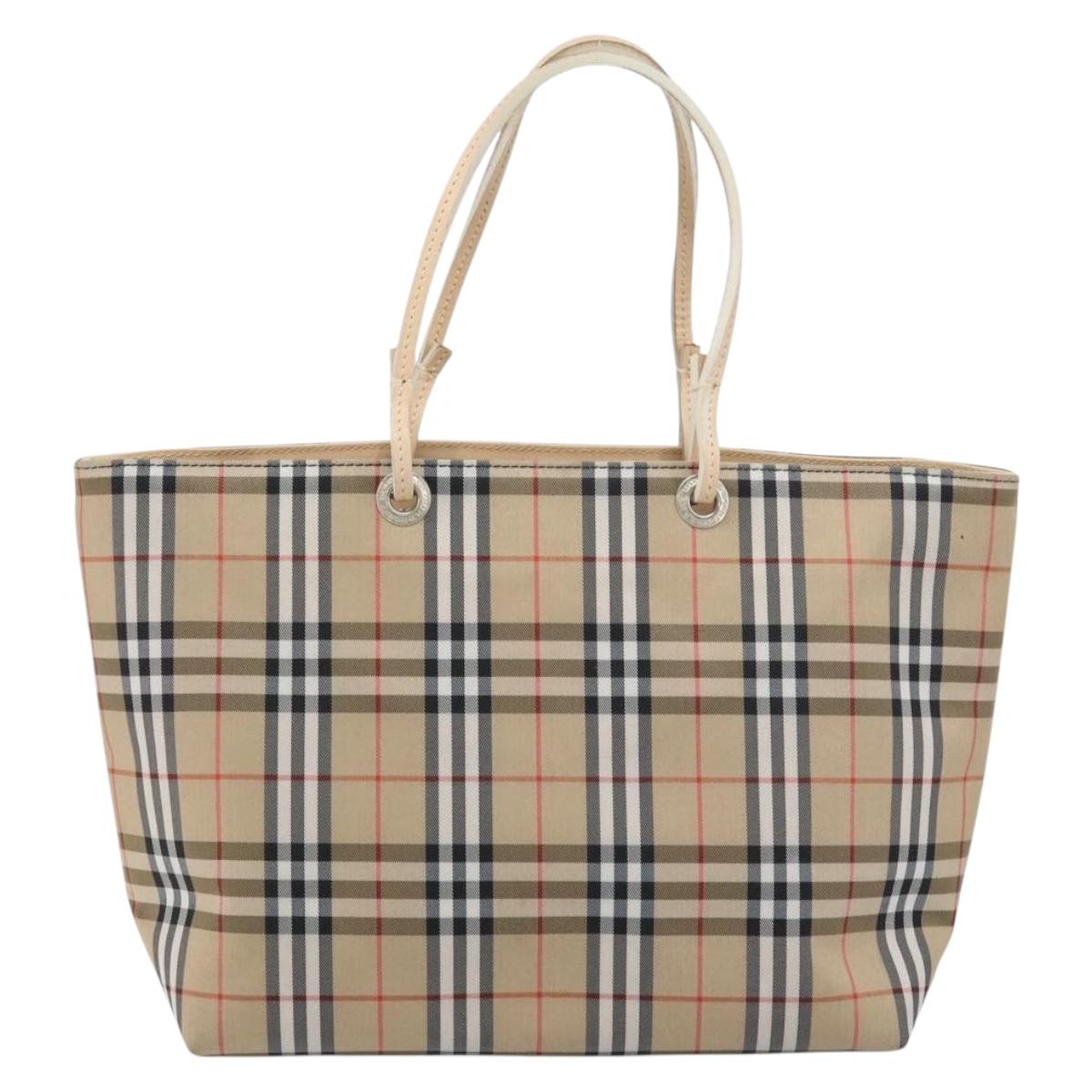 BURBERRY Nova Check Hand Bag Nylon Beige Silver Auth 153119