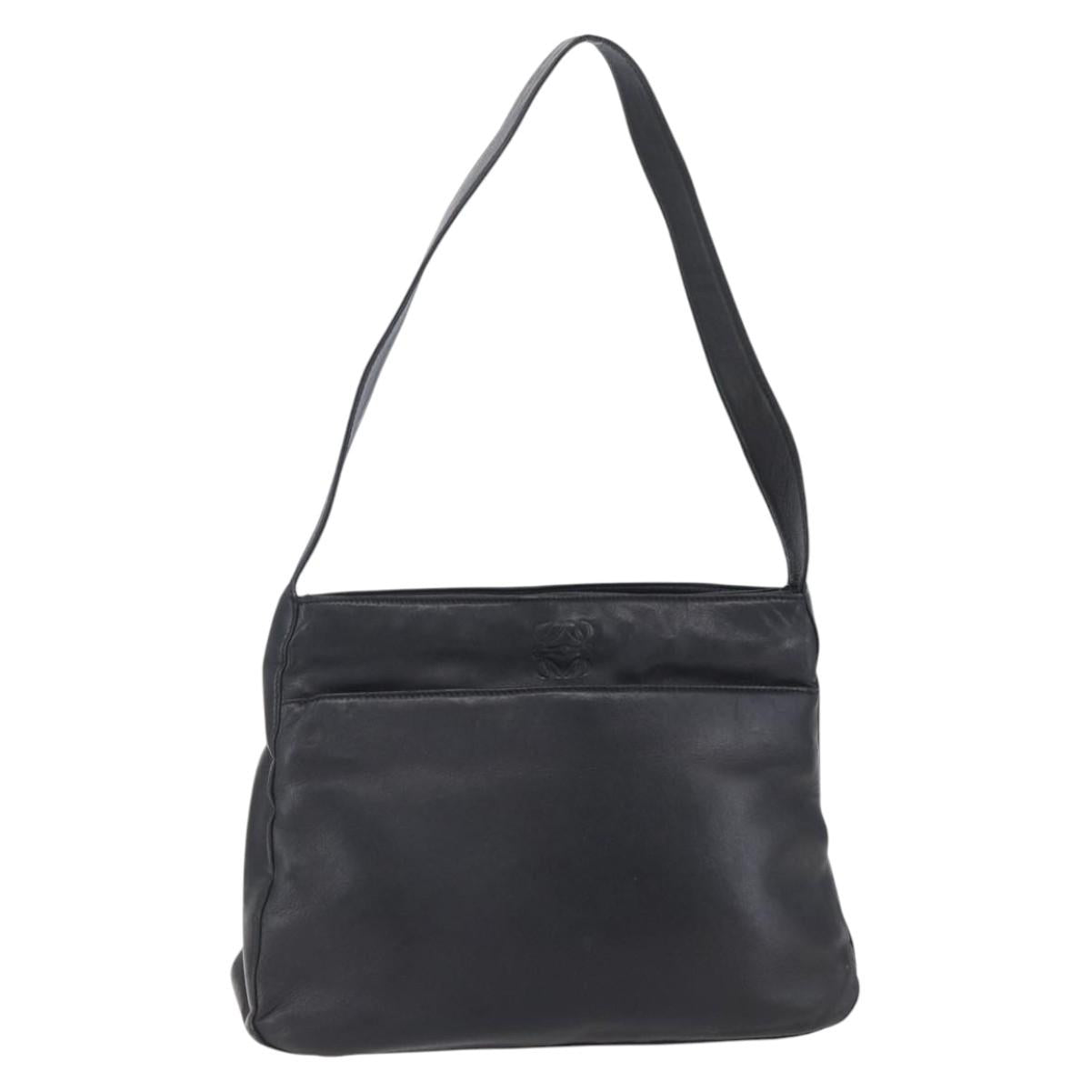 LOEWE anagram Shoulder Bag Leather Black Gold Auth 153121