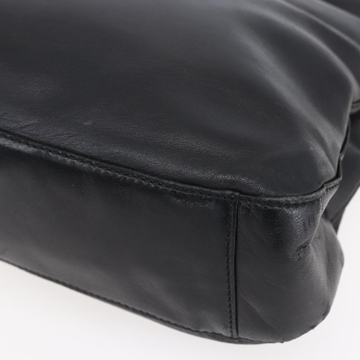 LOEWE anagram Shoulder Bag Leather Black Gold Auth 153121