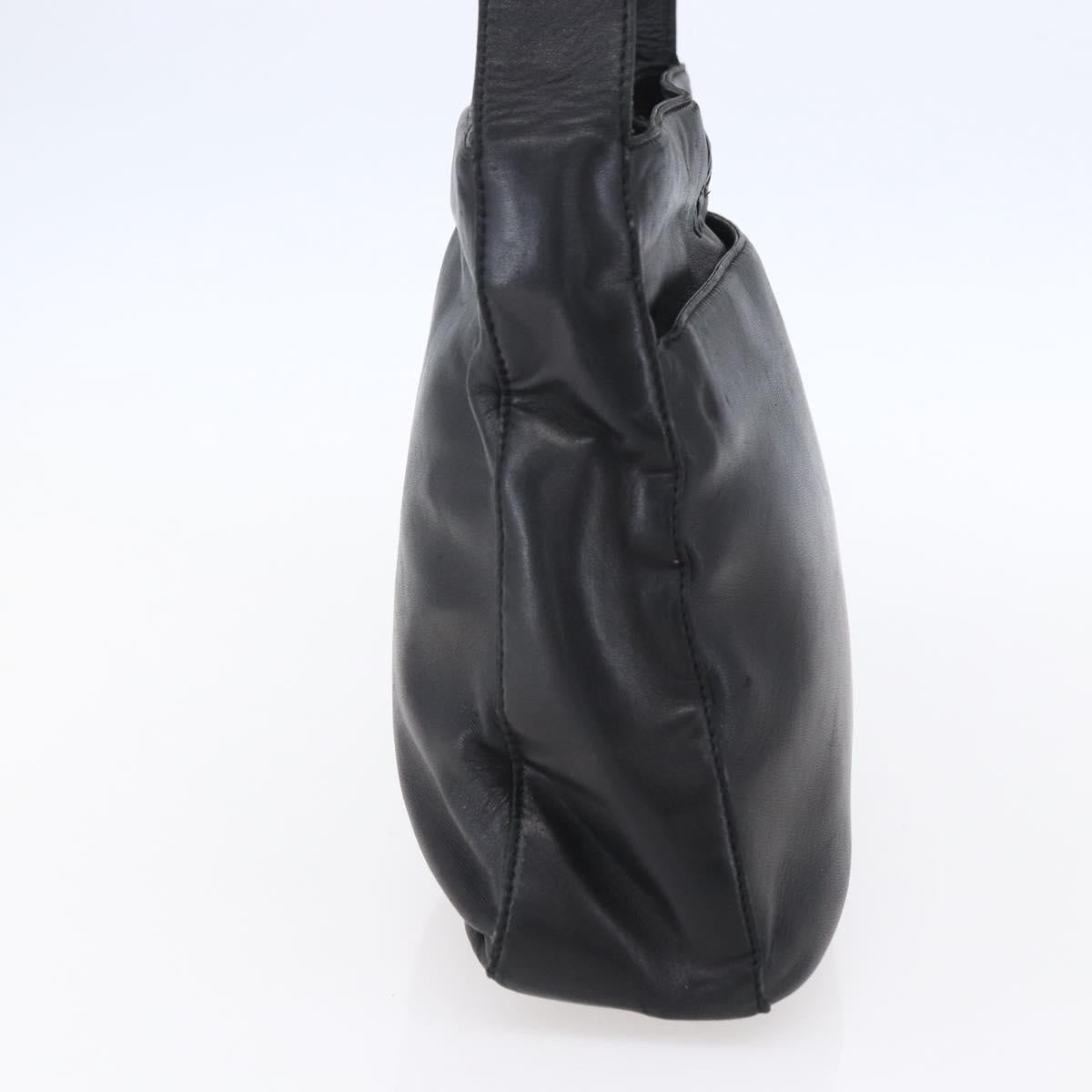 LOEWE anagram Shoulder Bag Leather Black Gold Auth 153121