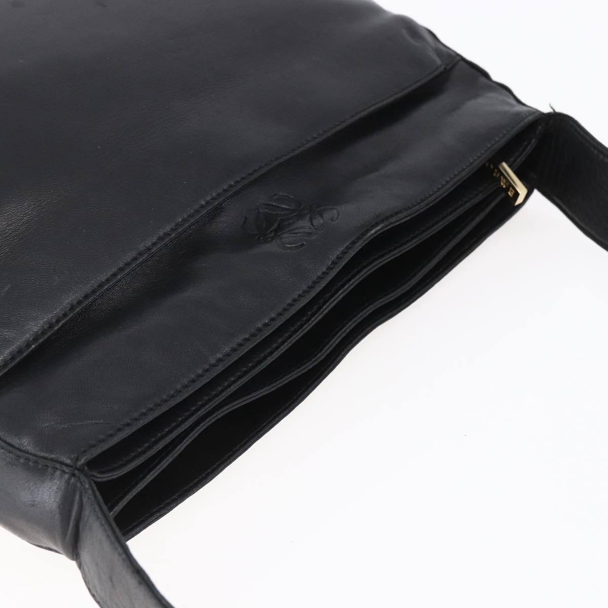 LOEWE anagram Shoulder Bag Leather Black Gold Auth 153121