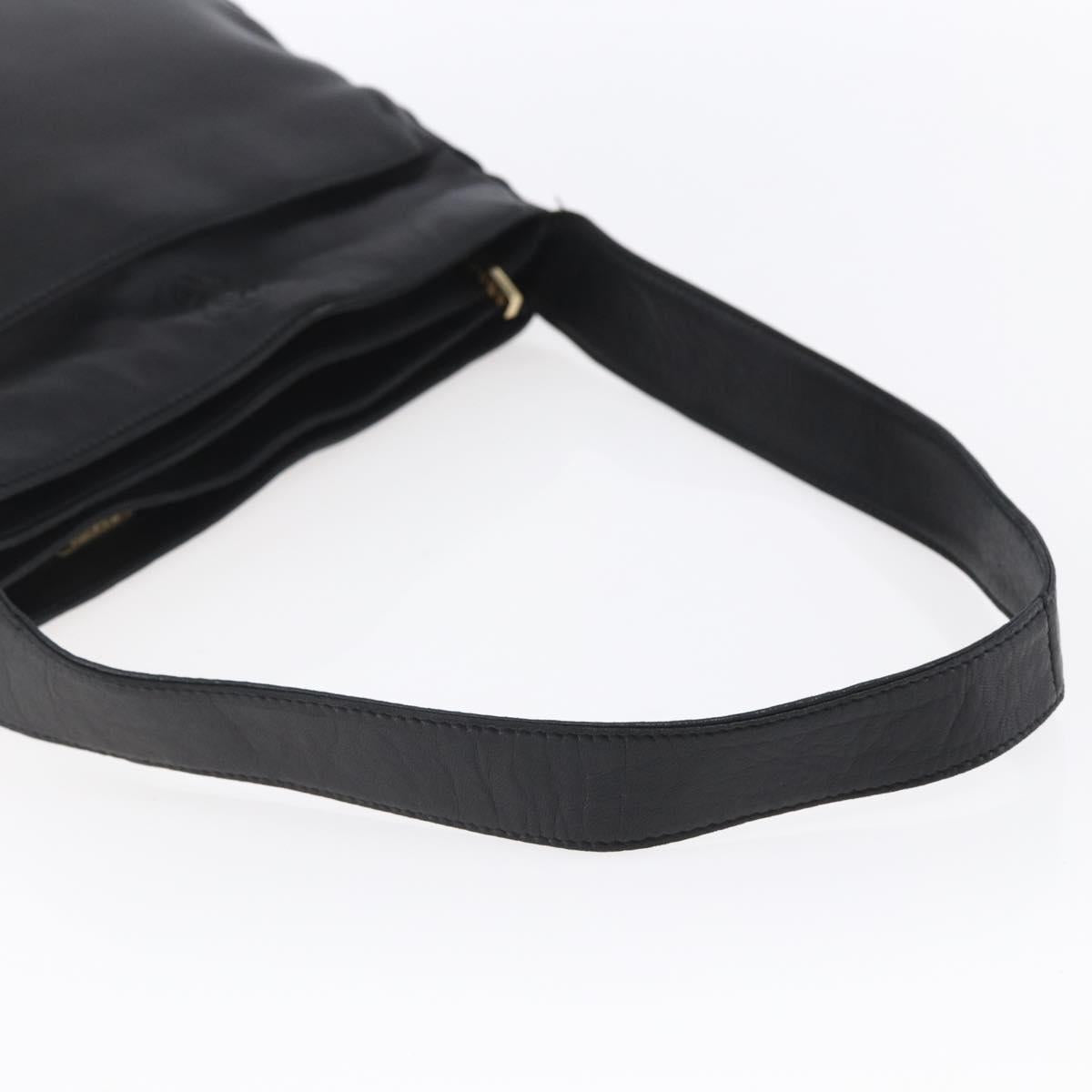 LOEWE anagram Shoulder Bag Leather Black Gold Auth 153121