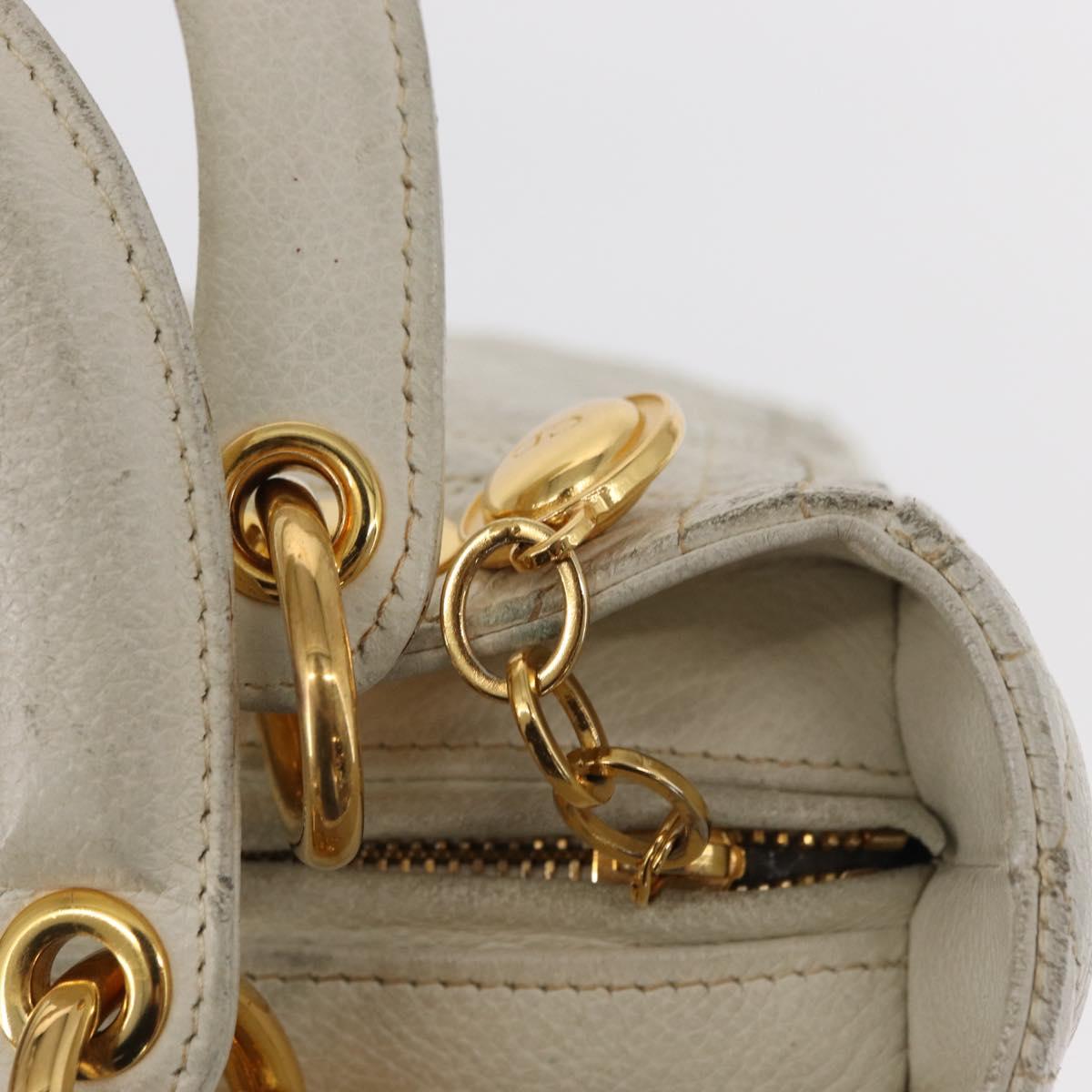 Christian Dior Lady Dior Canage Hand Bag Leather White Gold Auth 153122