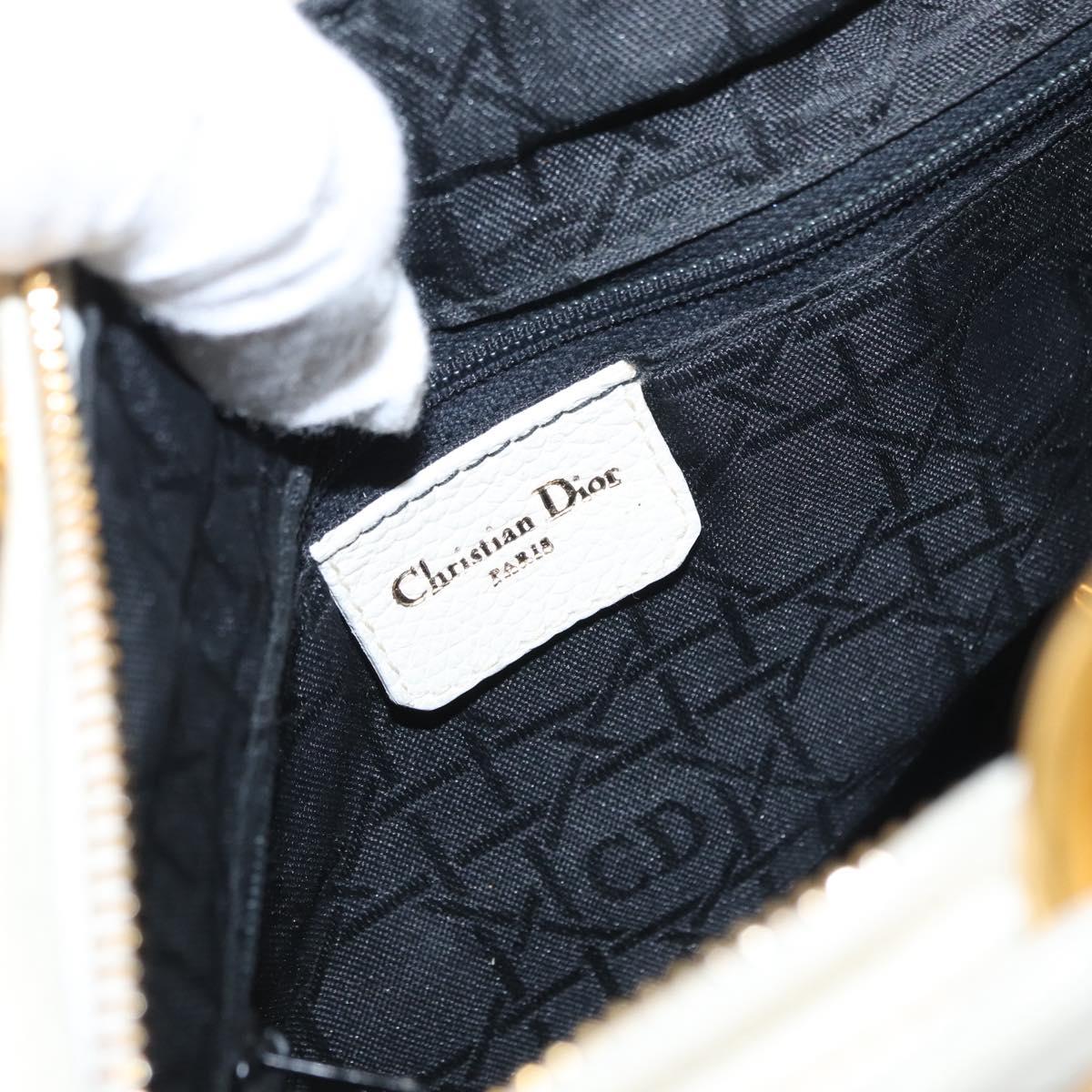 Christian Dior Lady Dior Canage Hand Bag Leather White Gold Auth 153122