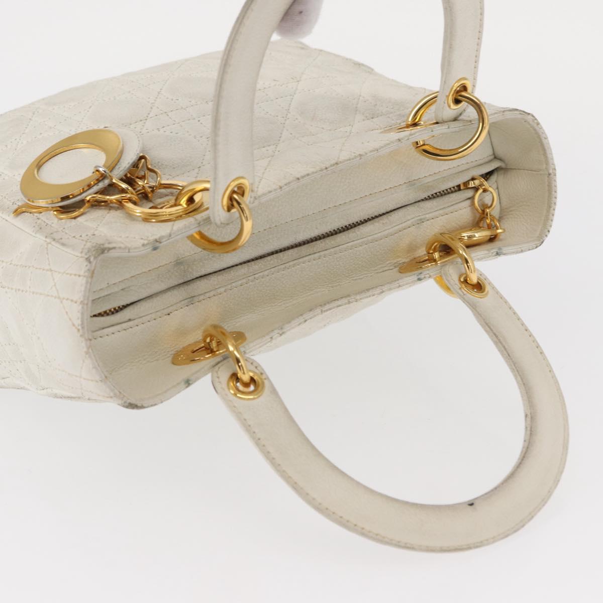 Christian Dior Lady Dior Canage Hand Bag Leather White Gold Auth 153122