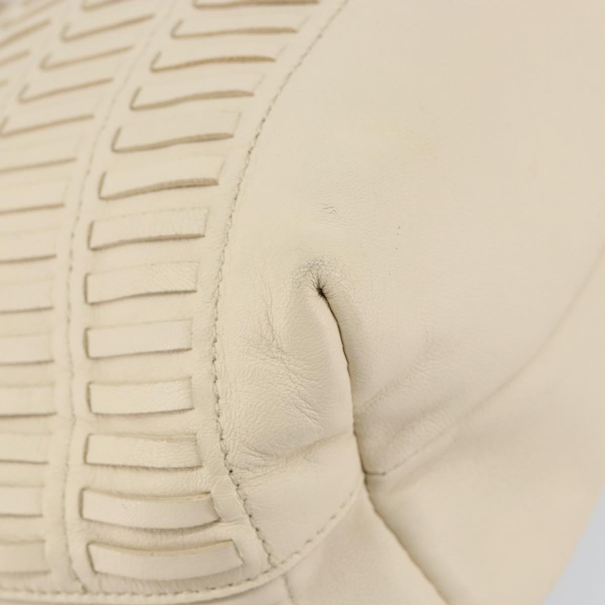 Salvatore Ferragamo Tote Bag Leather Beige Silver Auth 153124