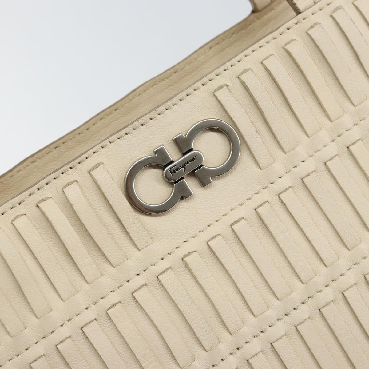 Salvatore Ferragamo Tote Bag Leather Beige Silver Auth 153124