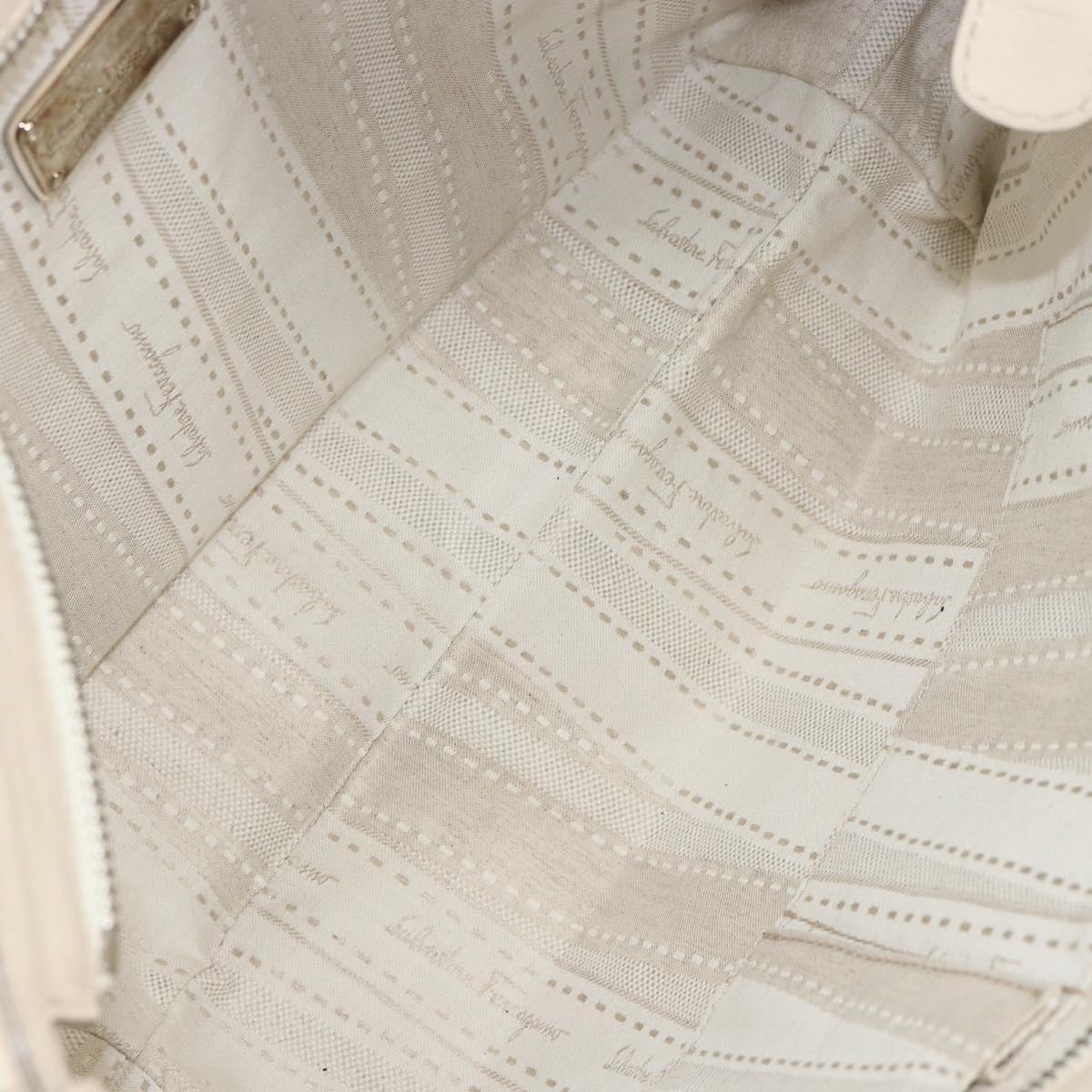 Salvatore Ferragamo Tote Bag Leather Beige Silver Auth 153124