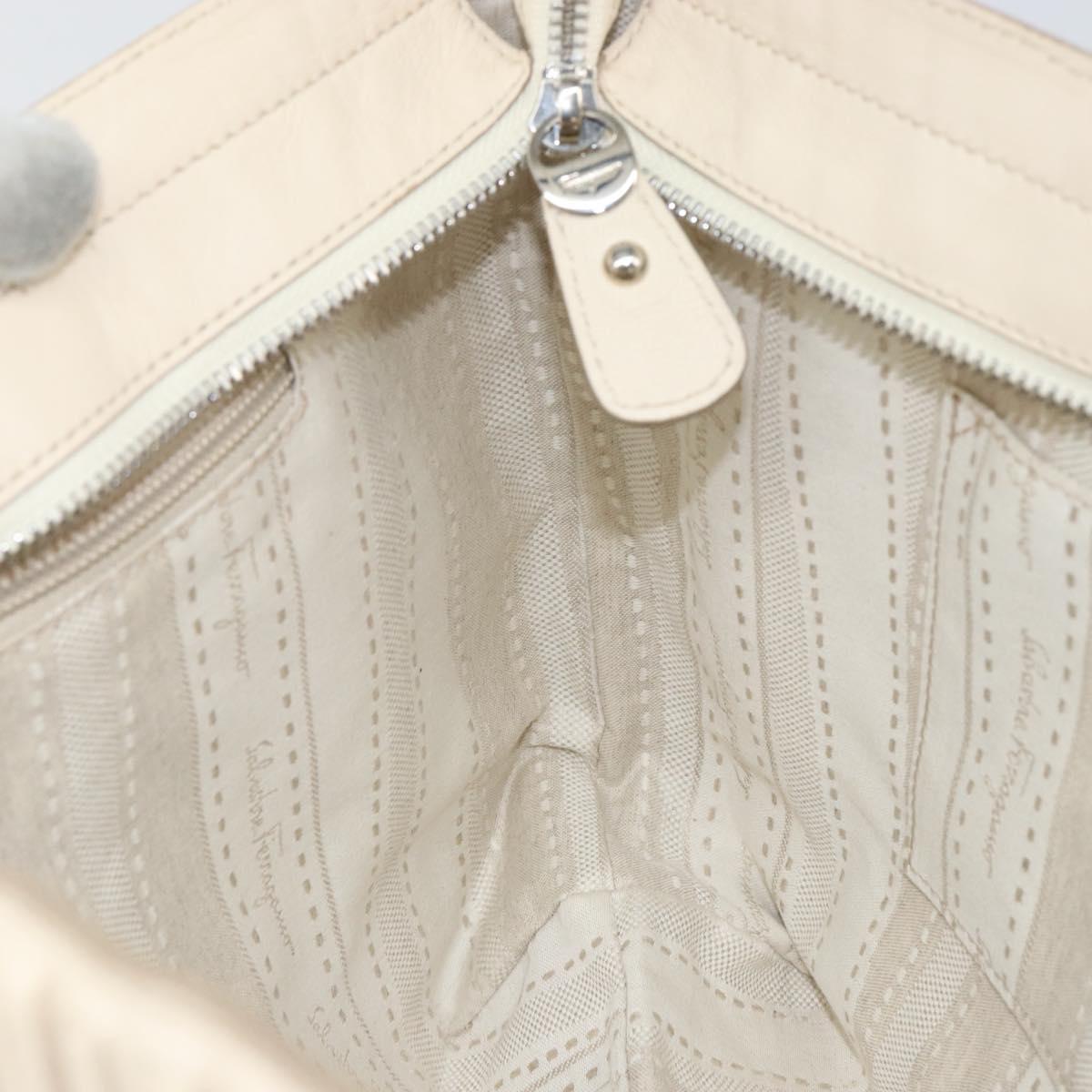 Salvatore Ferragamo Tote Bag Leather Beige Silver Auth 153124
