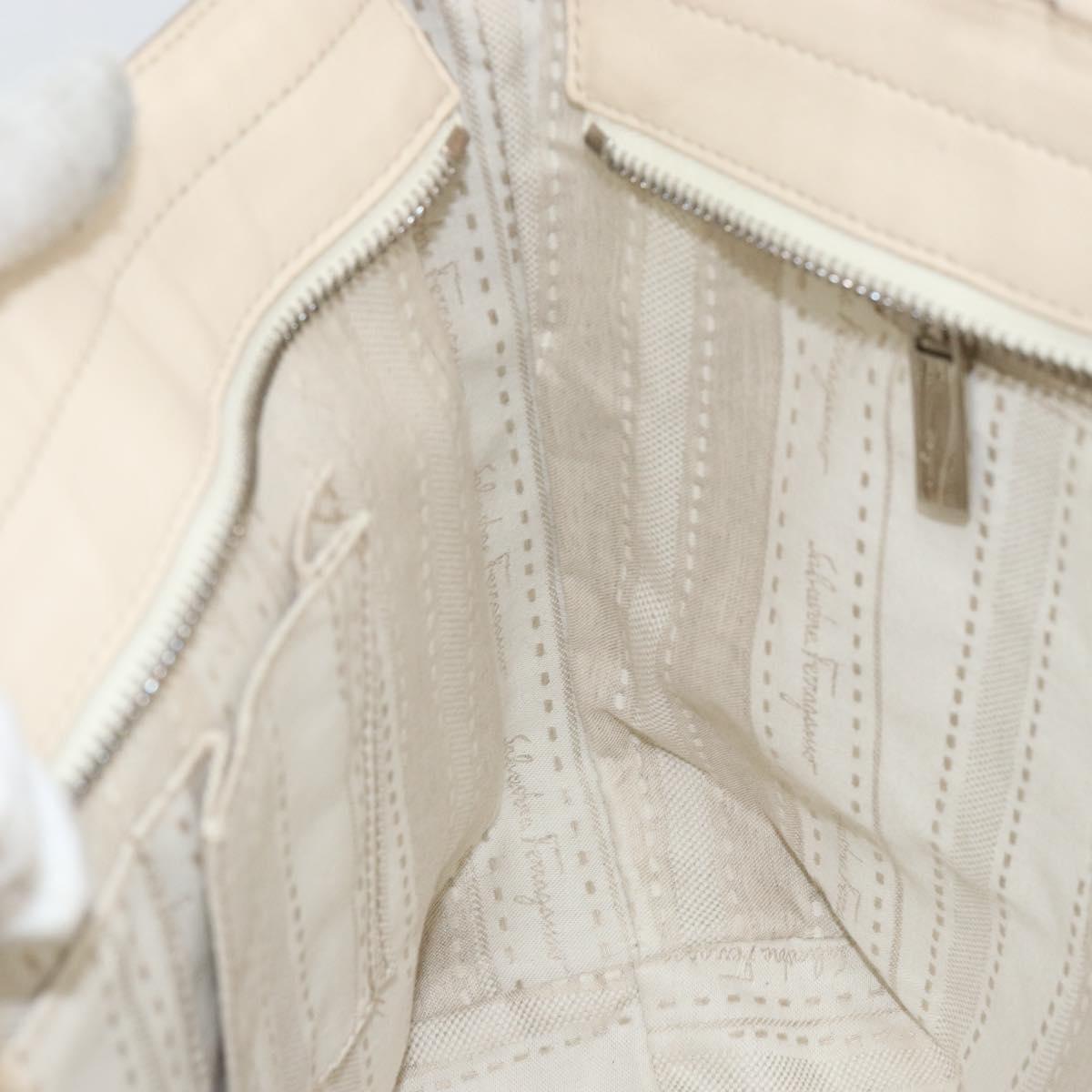 Salvatore Ferragamo Tote Bag Leather Beige Silver Auth 153124