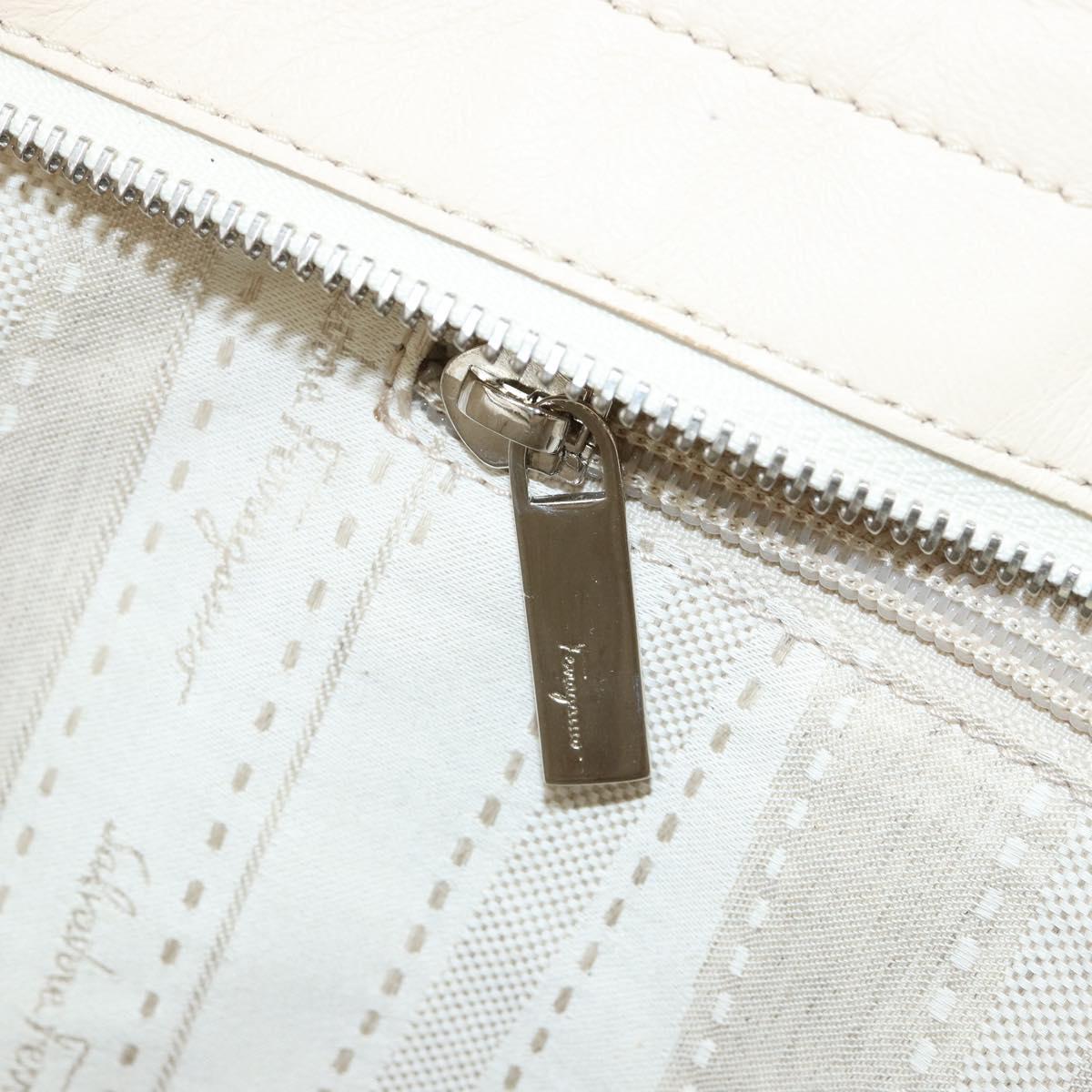 Salvatore Ferragamo Tote Bag Leather Beige Silver Auth 153124