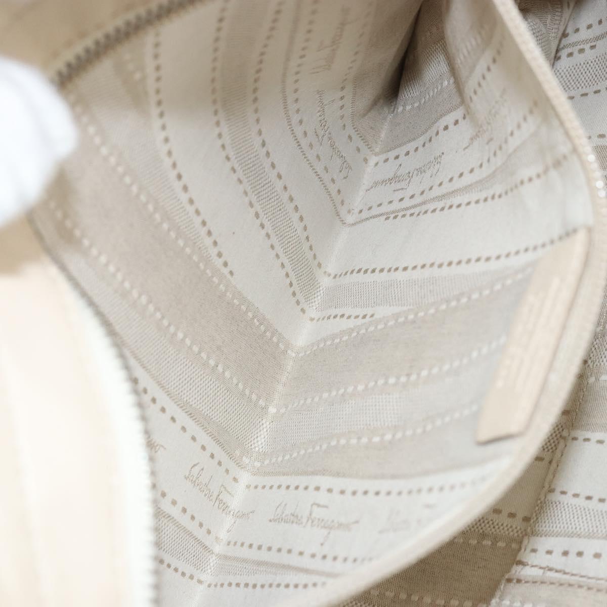 Salvatore Ferragamo Tote Bag Leather Beige Silver Auth 153124