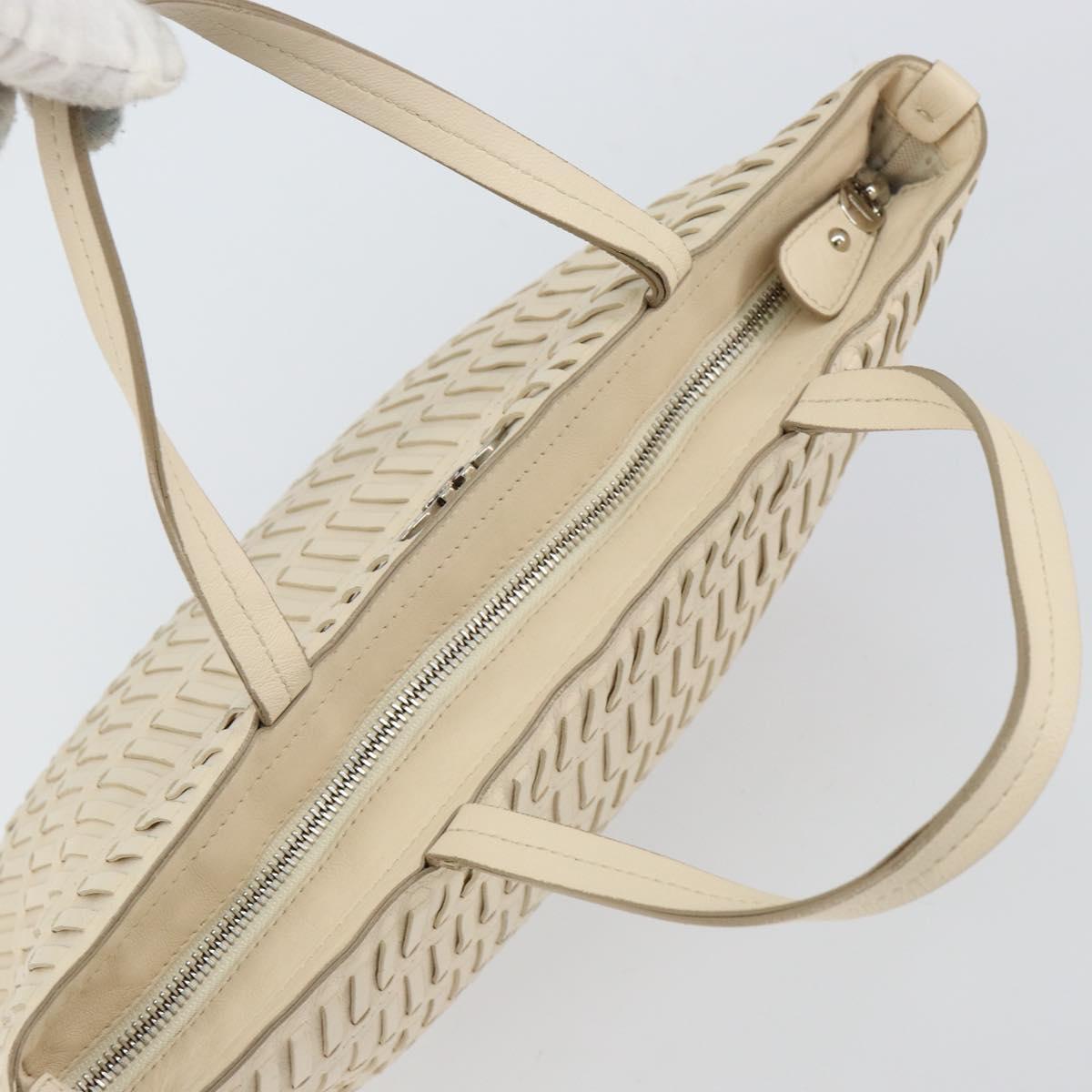 Salvatore Ferragamo Tote Bag Leather Beige Silver Auth 153124