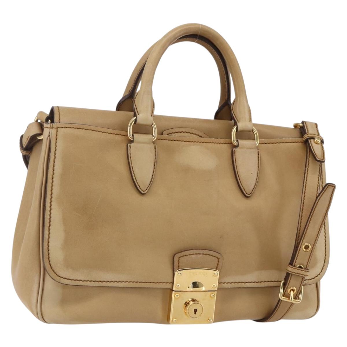 Miu Miu Hand Bag Leather 2way Beige Gold Auth 153125