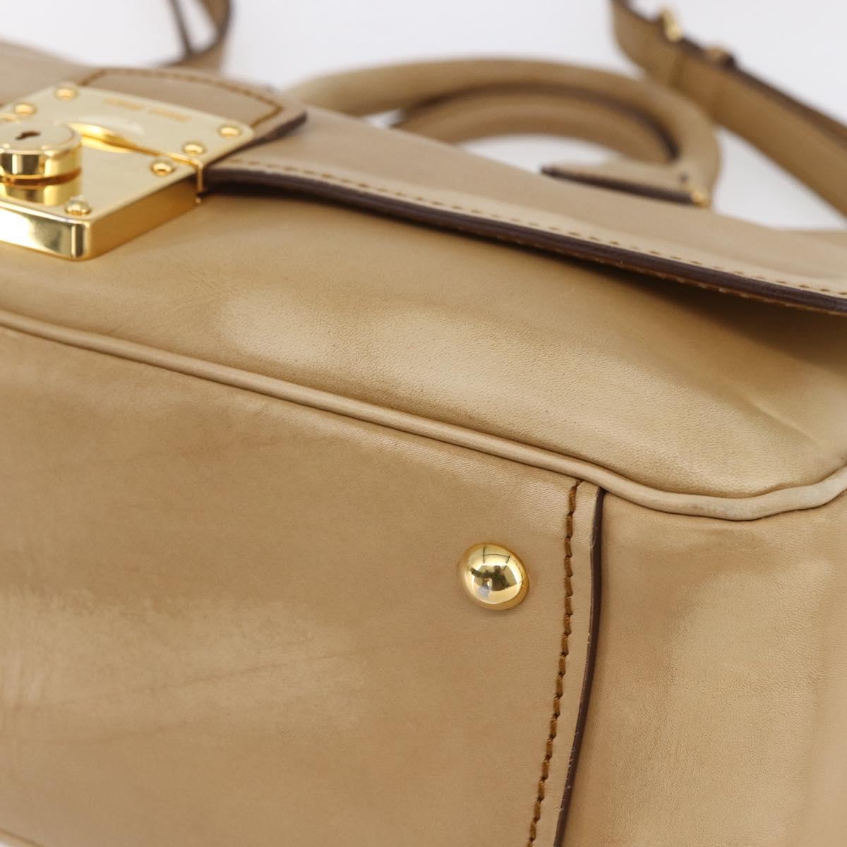 Miu Miu Hand Bag Leather 2way Beige Gold Auth 153125